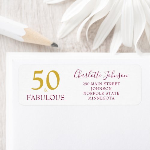 Elegant 50 and Fabulous 50th birthday Label