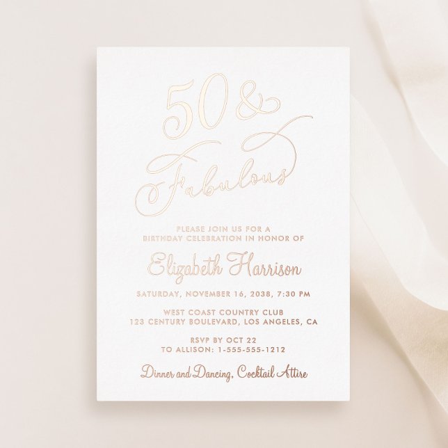 Elegant 50 And Fabulous 50th Birthday Party Foil Invitation (Creator Uploaded)