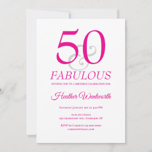 Elegant 50 and Fabulous 50th Birthday Pink Invitation