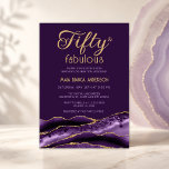 Elegant 50 and Fabulous 50th Birthday Purple Agate Invitation<br><div class="desc">This invitation is an excellent choice to celebrate a 50th birthday with an elegant purple theme. The design showcases a stunning agate geode slice border in rich purple watercolor texturing with faux gold glitter accents against a dark purple background. You can customize the invitation by changing the background color to...</div>