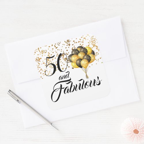 Elegant 50 and Fabulous Birthday Gold Confetti Square Sticker