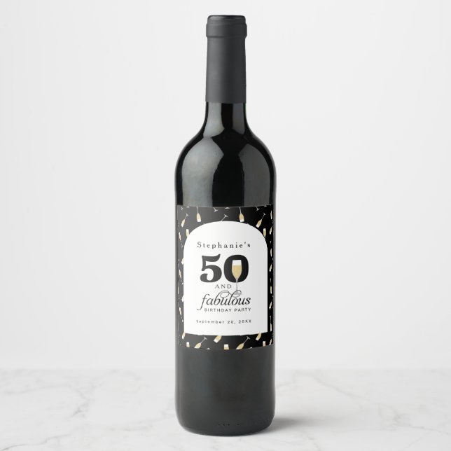 Elegant 50 and Fabulous Birthday Invitation Wine Label (Front)