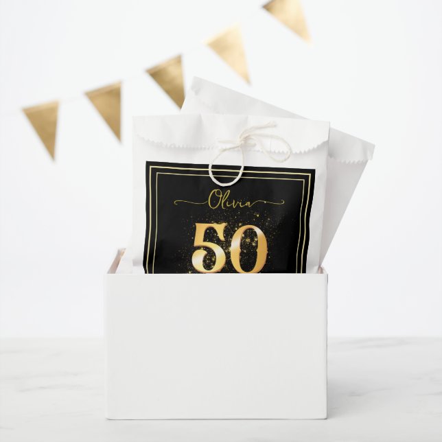 Elegant 50 and Fabulous Gold Black Favor Bag (Party)