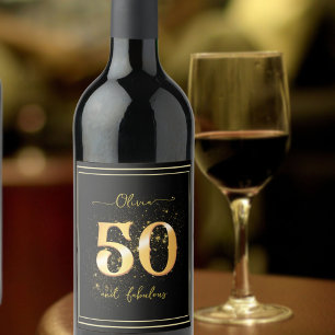 Elegant 50 and Fabulous Gold Black Wine Label