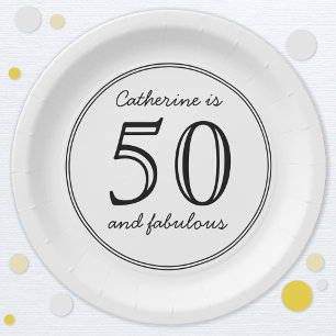 Elegant 50 and Fabulous Name Birthday Party Paper Plates