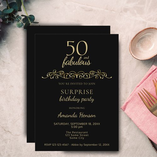 Elegant 50 and Fabulous Ornament 50th Birthday Invitation