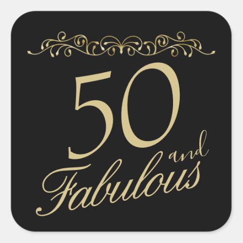 Elegant 50 and Fabulous Ornament 50th Birthday Square Sticker