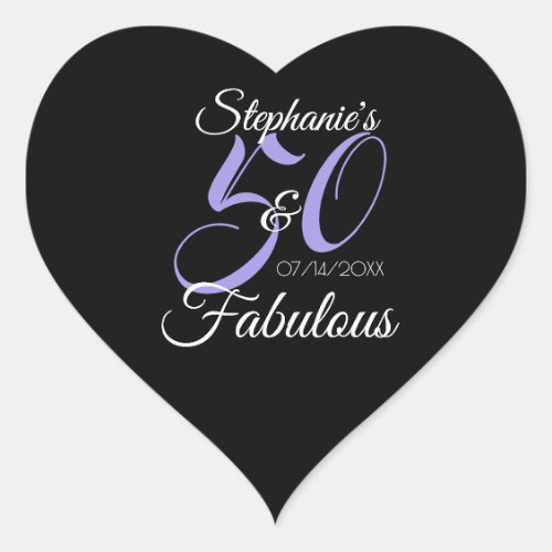 Elegant 50 and Fabulous Personalized Birthday Clas Heart Sticker