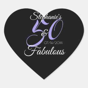 Elegant 50 and Fabulous Personalized Birthday Clas Heart Sticker