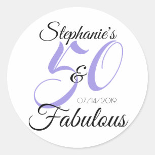 Elegant 50 and Fabulous Personalized Birthday Classic Round Sticker
