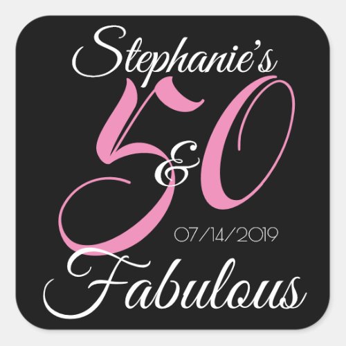 Elegant 50 and Fabulous Personalized Birthday Square Sticker