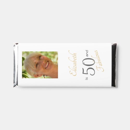 Elegant   50 and Fabulous  Photo 50th Birthday Hershey Bar Favors