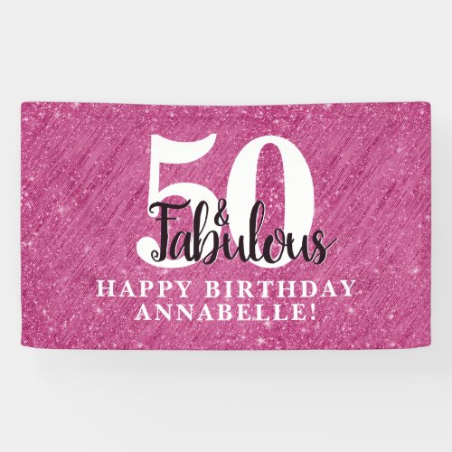 Elegant 50 and Fabulous Pink Sparkle 50th Birthday Banner