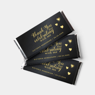 Elegant 50 and Fabulous Thank You Black and Gold Hershey Bar Favors