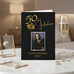 Elegant 50 and Fabulous Twigs 50th Birthday Photo Card