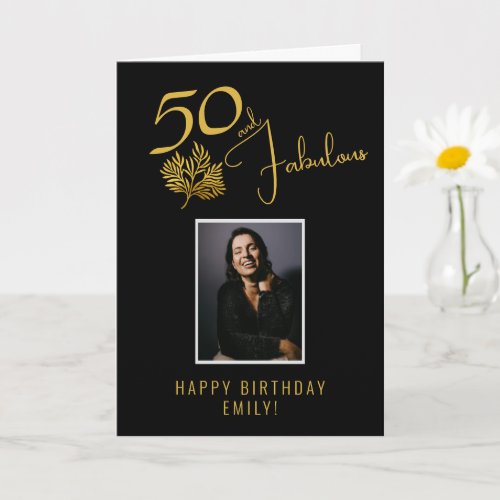 Elegant 50 and Fabulous Twigs 50th Birthday Photo Card