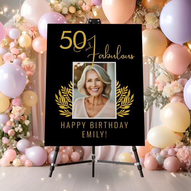 Elegant 50 and Fabulous Twigs 50th Birthday Photo Foam Board (Creator Uploaded)