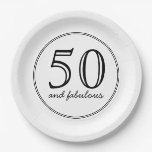 Elegant 50 and Fabulous Typography Birthday Party Paper Plates