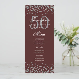 Elegant 50 Birthday Menu Silver Burgundy Confetti Invitation