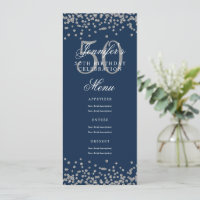 Elegant 50 Birthday Menu Silver Navy Blue Confetti