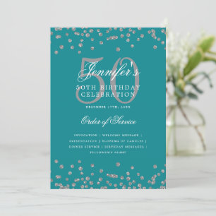Elegant 50 Birthday Program Menu Silver Turquoise