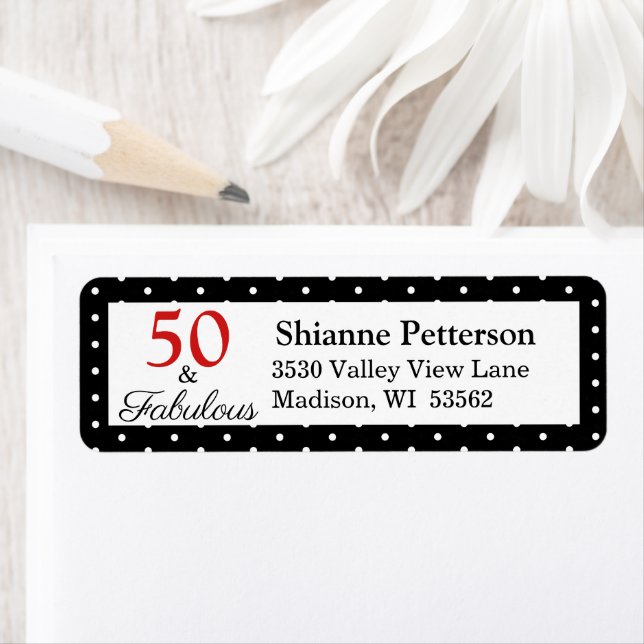 Elegant 50 & Fabulous 50th Birthday BLK WH Address Label (Insitu)