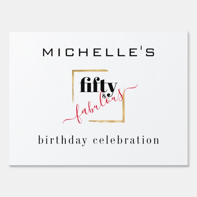 Elegant 50 & Fabulous 50th Birthday Gold Red Sign (Front)