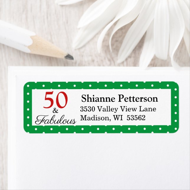 Elegant 50 & Fabulous 50th Birthday Green Address Label (Insitu)