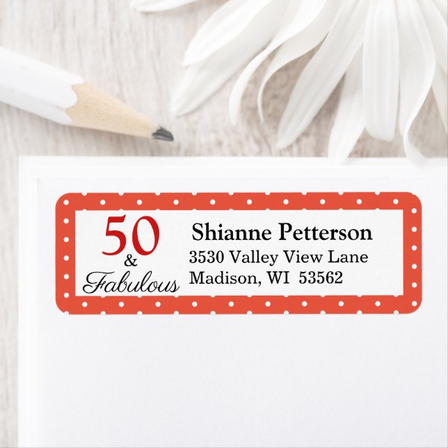 Elegant 50 & Fabulous 50th Birthday Orange Address Label (Insitu)