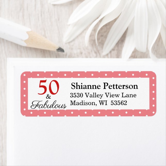 Elegant 50 & Fabulous 50th Birthday Pink Address Label (Insitu)