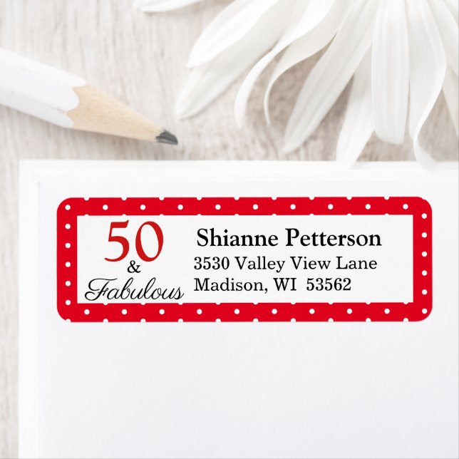 Elegant 50 & Fabulous 50th Birthday Red WH Address Label (Insitu)