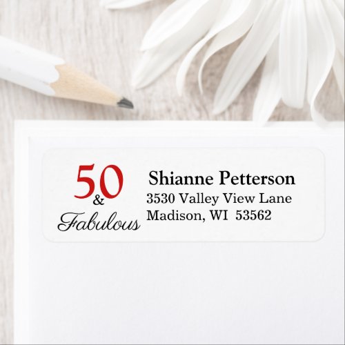 Elegant 50  Fabulous 50th Birthday Return Address Label