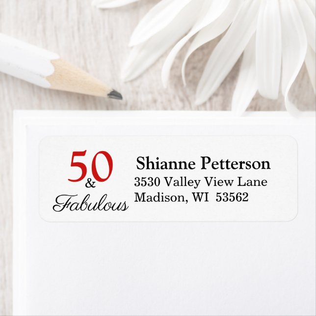 Elegant 50 & Fabulous 50th Birthday Return Address Label (Insitu)