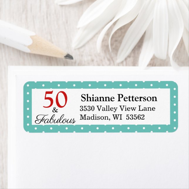 Elegant 50 & Fabulous 50th Birthday Teal Address Label (Insitu)