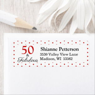 Elegant 50 & Fabulous 50th Birthday WH Red Address Label