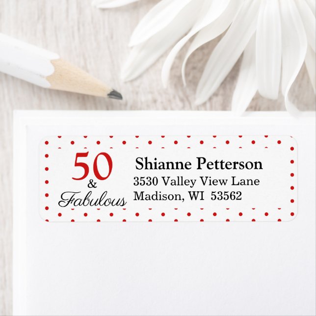 Elegant 50 & Fabulous 50th Birthday WH Red Address Label (Insitu)