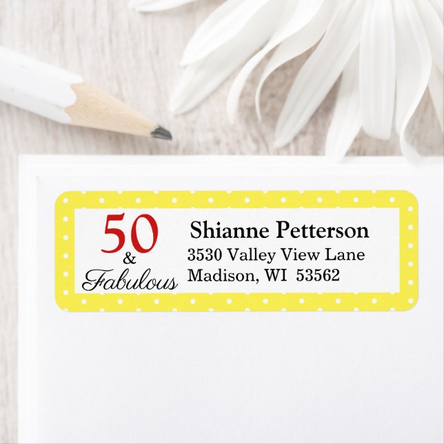 Elegant 50 & Fabulous 50th Birthday Yellow White Label (Insitu)
