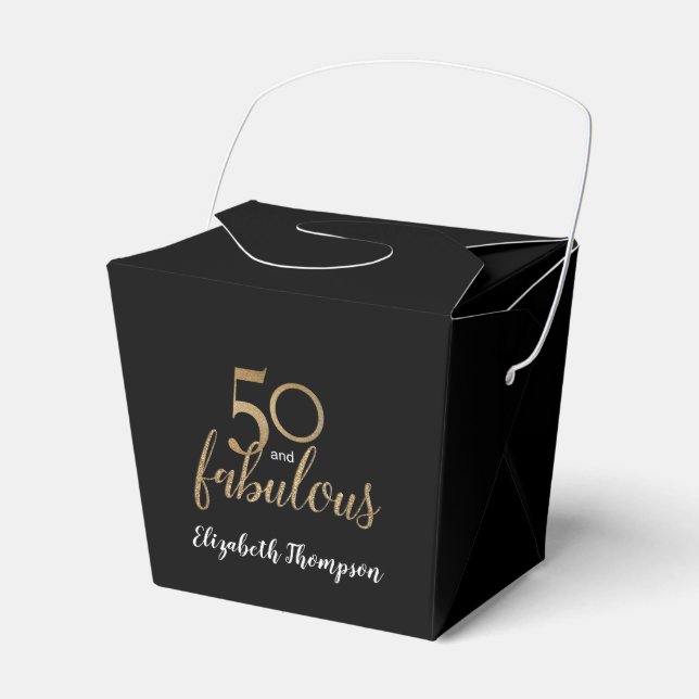 Elegant 50 & fabulous Birthday box Faux gold black (Front Side)