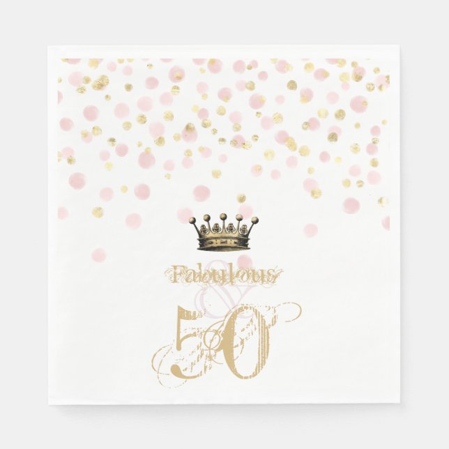Elegant 50 & Fabulous Birthday Crown Gold Pink Napkins (Front)