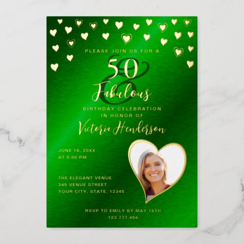 Elegant 50  Fabulous Birthday Green  Gold Foil Invitation