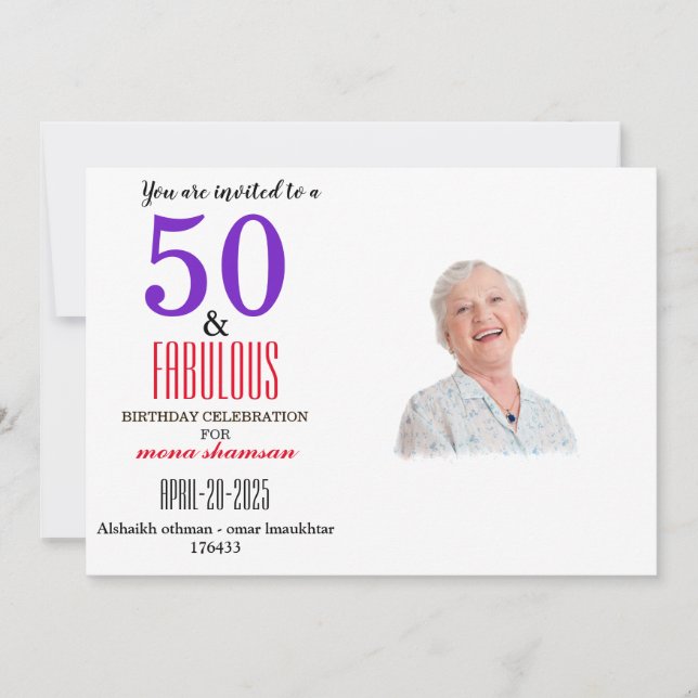 Elegant 50 & Fabulous Birthday Invitation (Front)
