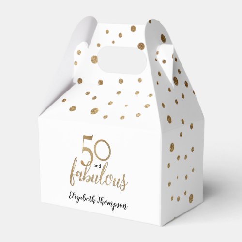 Elegant 50  fabulous Birthday White Gold Confetti Favor Boxes