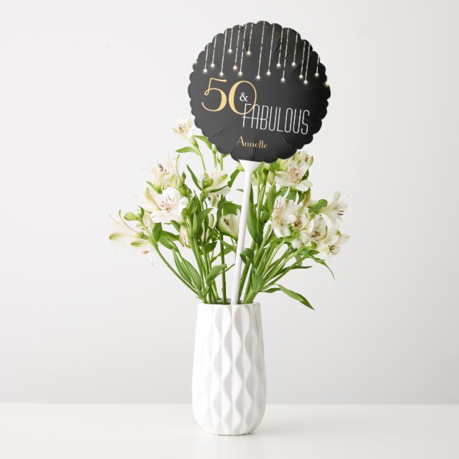 Elegant 50 & Fabulous Black Gold Lights Glamorous Balloon (Vase)