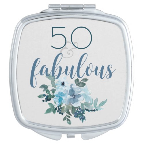 Elegant 50  Fabulous Blue Floral Watercolor Compact Mirror