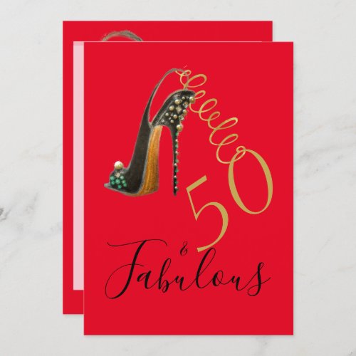 Elegant 50 Fabulous Fiftieth Red Modern Birthday Invitation