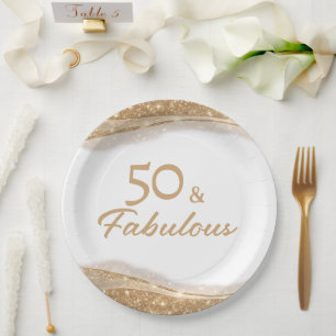 Elegant 50 & Fabulous Gold Birthday Party Paper Plates