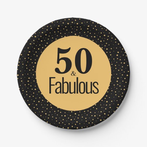 Elegant 50  Fabulous Gold Black Birthday Paper Plates