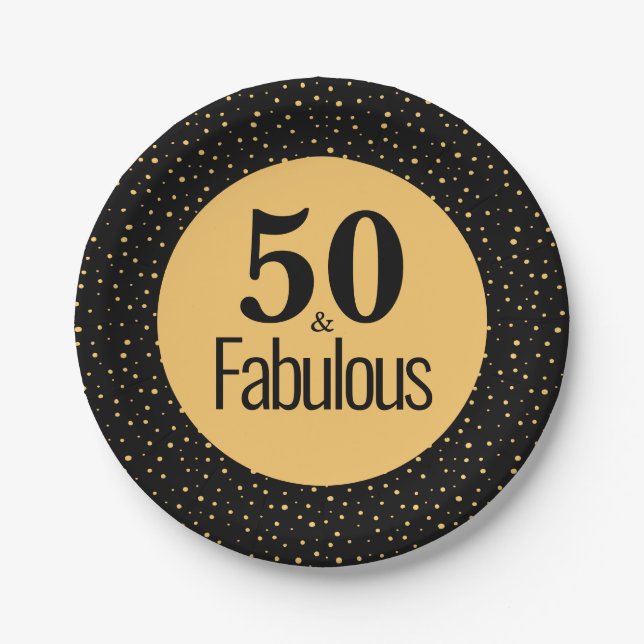 Elegant 50 & Fabulous Gold Black Birthday Paper Plates (Front)