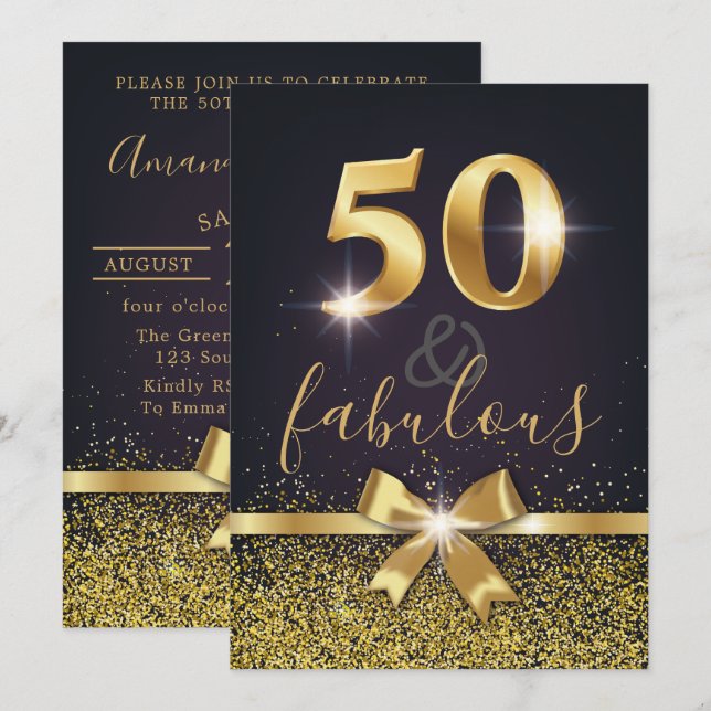 Elegant 50 & Fabulous Gold Glitter 50th Birthday Invitation (Front/Back)