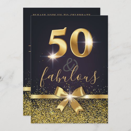 Elegant 50  Fabulous Gold Glitter 50th Birthday Invitation